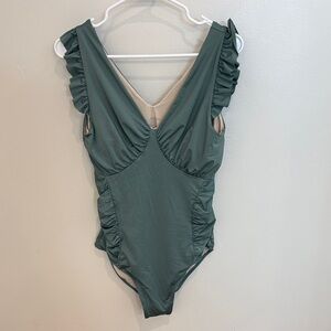 Albion Sage Green Ruffle One-Piece Swimsuit Womens size large